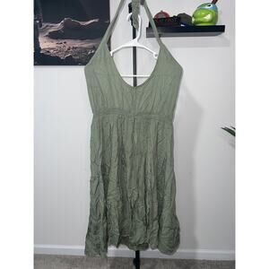 Green smocked tie-shoulder mini dress Dress sz L